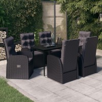 vidaXL 7 Piece Patio Dining Set with Cushions Black