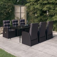 vidaXL 7 Piece Patio Dining Set with Cushions Black