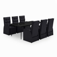 vidaXL 7 Piece Patio Dining Set with Cushions Black