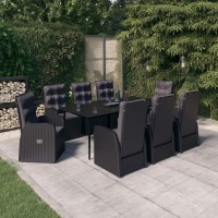 vidaXL 9 Piece Patio Dining Set with Cushions Black