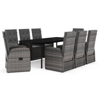 vidaXL 9 Piece Patio Dining Set with Cushions Gray