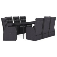 vidaXL 9 Piece Patio Dining Set with Cushions Black