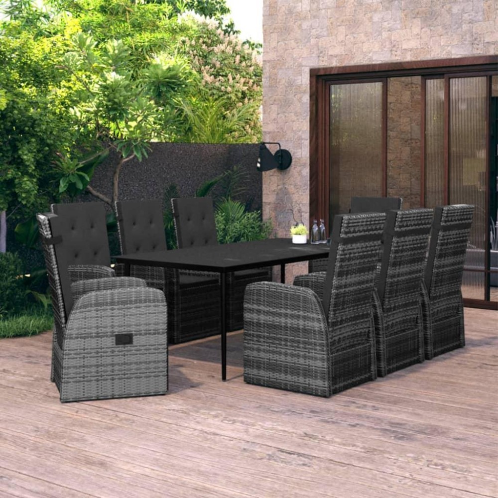 vidaXL 9 Piece Patio Dining Set with Cushions Gray