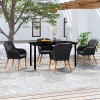 vidaXL 5 Piece Patio Dining Set with Cushions Black