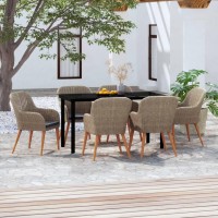 vidaXL 7 Piece Patio Dining Set with Cushions Brown