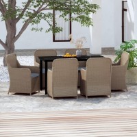 vidaXL 7 Piece Patio Dining Set with Cushions Brown