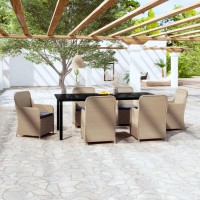 vidaXL 7 Piece Patio Dining Set with Cushions Brown