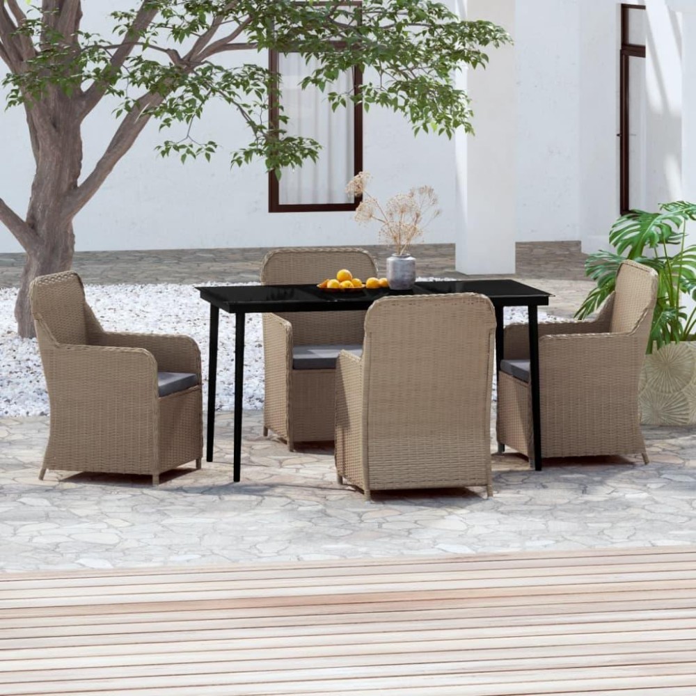 vidaXL 5 Piece Patio Dining Set with Cushions Brown