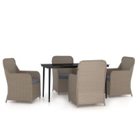 vidaXL 5 Piece Patio Dining Set with Cushions Brown