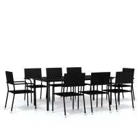 vidaXL 9 Piece Patio Dining Set Black