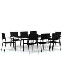 vidaXL 9 Piece Patio Dining Set Black