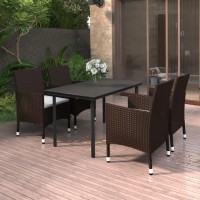 vidaXL 5 Piece Patio Dining Set with Cushions Poly Rattan and Glass