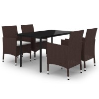 vidaXL 5 Piece Patio Dining Set with Cushions Poly Rattan and Glass