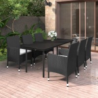 Vidaxl 7 Piece Patio Dining Set With Cushions Poly Rattan And Glass