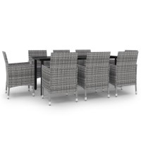 Vidaxl 9 Piece Patio Dining Set With Cushions Poly Rattan And Glass