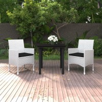 vidaXL 3 Piece Patio Dining Set with Cushions Poly Rattan and Glass