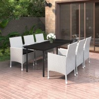 vidaXL 7 Piece Patio Dining Set with Cushions Poly Rattan and Glass