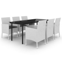 vidaXL 7 Piece Patio Dining Set with Cushions Poly Rattan and Glass