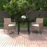 vidaXL 3 Piece Patio Dining Set with Cushions Poly Rattan and Glass