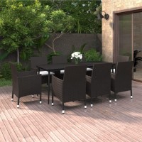 vidaXL 9 Piece Patio Dining Set with Cushions Poly Rattan and Glass