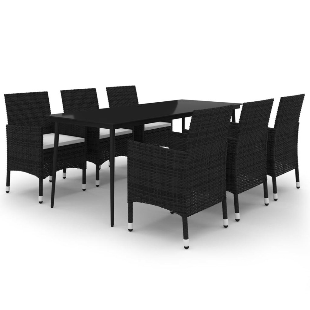 vidaXL 7 Piece Patio Dining Set with Cushions Poly Rattan and Glass