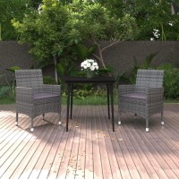 vidaXL 3 Piece Patio Dining Set with Cushions Poly Rattan and Glass