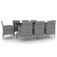 Vidaxl 9 Piece Patio Dining Set With Cushions Poly Rattan And Glass