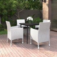 vidaXL 5 Piece Patio Dining Set with Cushions Poly Rattan and Glass