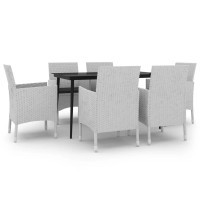 vidaXL 7 Piece Patio Dining Set with Cushions Poly Rattan and Glass