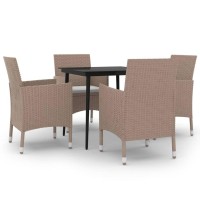 vidaXL 5 Piece Patio Dining Set with Cushions Poly Rattan and Glass