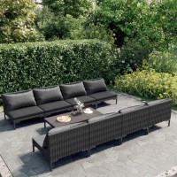 vidaXL 9 Piece Patio Lounge Set with Cushions Poly Rattan Dark Gray