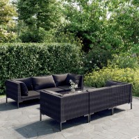 vidaXL 7 Piece Patio Lounge Set with Cushions Poly Rattan Dark Gray