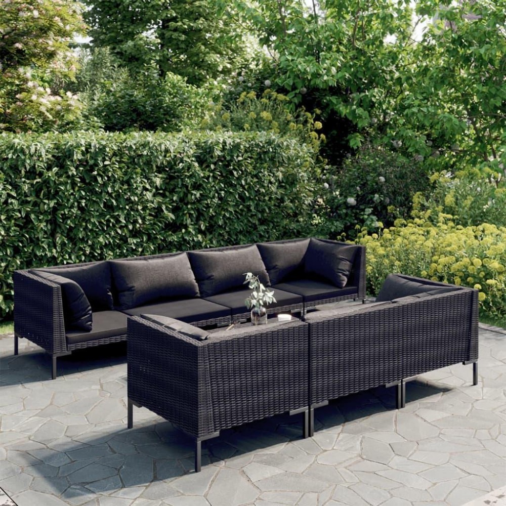 vidaXL 8 Piece Patio Lounge Set with Cushions Poly Rattan Dark Gray