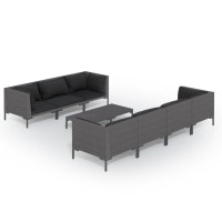 vidaXL 8 Piece Patio Lounge Set with Cushions Poly Rattan Dark Gray