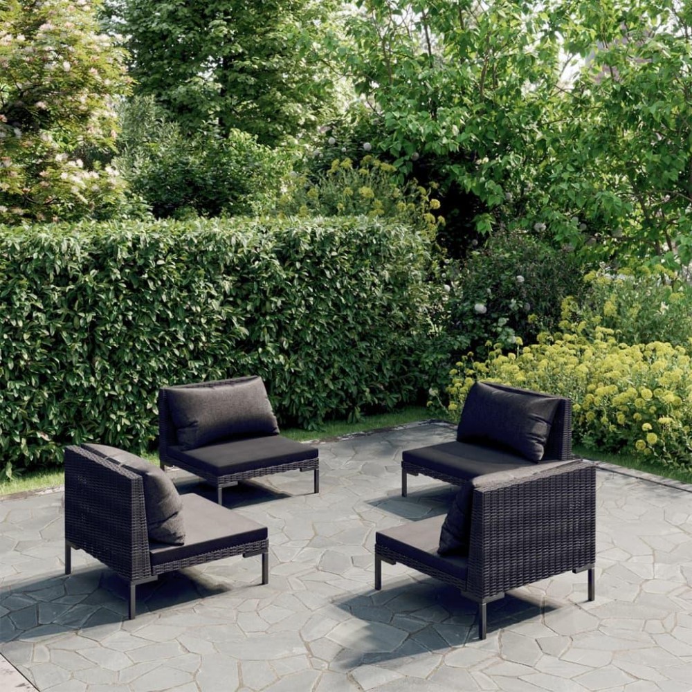 vidaXL 4 Piece Patio Lounge Set with Cushions Poly Rattan Dark Gray