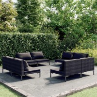 vidaXL 8 Piece Patio Lounge Set with Cushions Poly Rattan Dark Gray