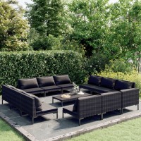 vidaXL 13 Piece Patio Lounge Set with Cushions Poly Rattan Dark Gray