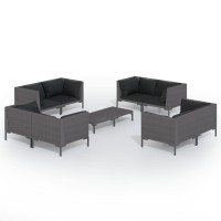 vidaXL 9 Piece Patio Lounge Set with Cushions Poly Rattan Dark Gray