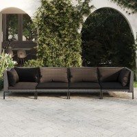 vidaXL 4 Piece Patio Lounge Set with Cushions Poly Rattan Dark Gray