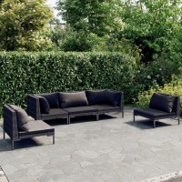 vidaXL 5 Piece Patio Lounge Set with Cushions Poly Rattan Dark Gray