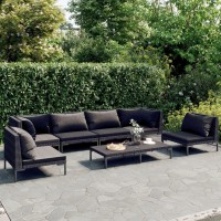 vidaXL 7 Piece Patio Lounge Set with Cushions Poly Rattan Dark Gray