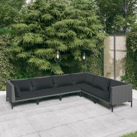 vidaXL 6 Piece Patio Lounge Set with Cushions Poly Rattan Dark Gray