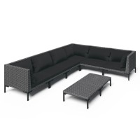 vidaXL 7 Piece Patio Lounge Set with Cushions Poly Rattan Dark Gray