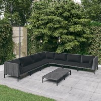 vidaXL 8 Piece Patio Lounge Set with Cushions Poly Rattan Dark Gray