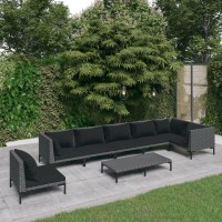 vidaXL 8 Piece Patio Lounge Set with Cushions Poly Rattan Dark Gray