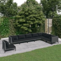 vidaXL 8 Piece Patio Lounge Set with Cushions Poly Rattan Dark Gray