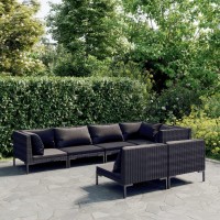 vidaXL 7 Piece Patio Lounge Set with Cushions Poly Rattan Dark Gray