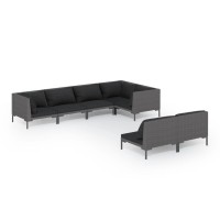 vidaXL 7 Piece Patio Lounge Set with Cushions Poly Rattan Dark Gray