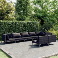 vidaXL 8 Piece Patio Lounge Set with Cushions Poly Rattan Dark Gray