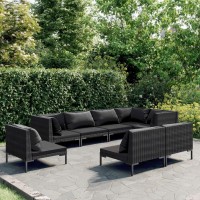 vidaXL 8 Piece Patio Lounge Set with Cushions Poly Rattan Dark Gray